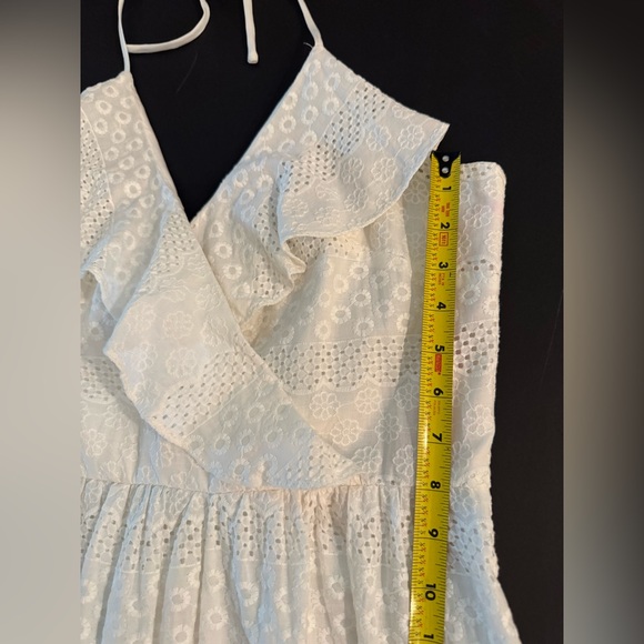 Betsey Johnson White Halter Eyelet Dress Flutter Neckline, Bridal, Wedding, Boho - Picture 15 of 16